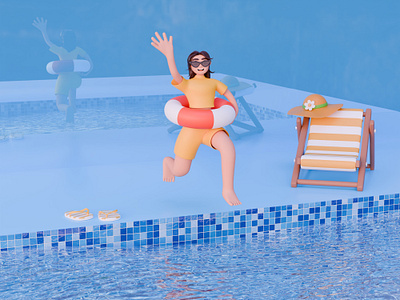 Girl in Sunglasses Jumps into the Pool - 3D Scene 3d 3d character 3d illustration 3d modeling blender blender art character illustration graphic design illustration party people pool summer illustration swimming travel woman