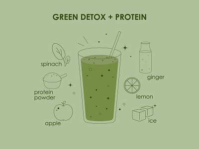 Green Detox + Protein Shake. Vector Illustration. branding design graphic design illustration logo vector