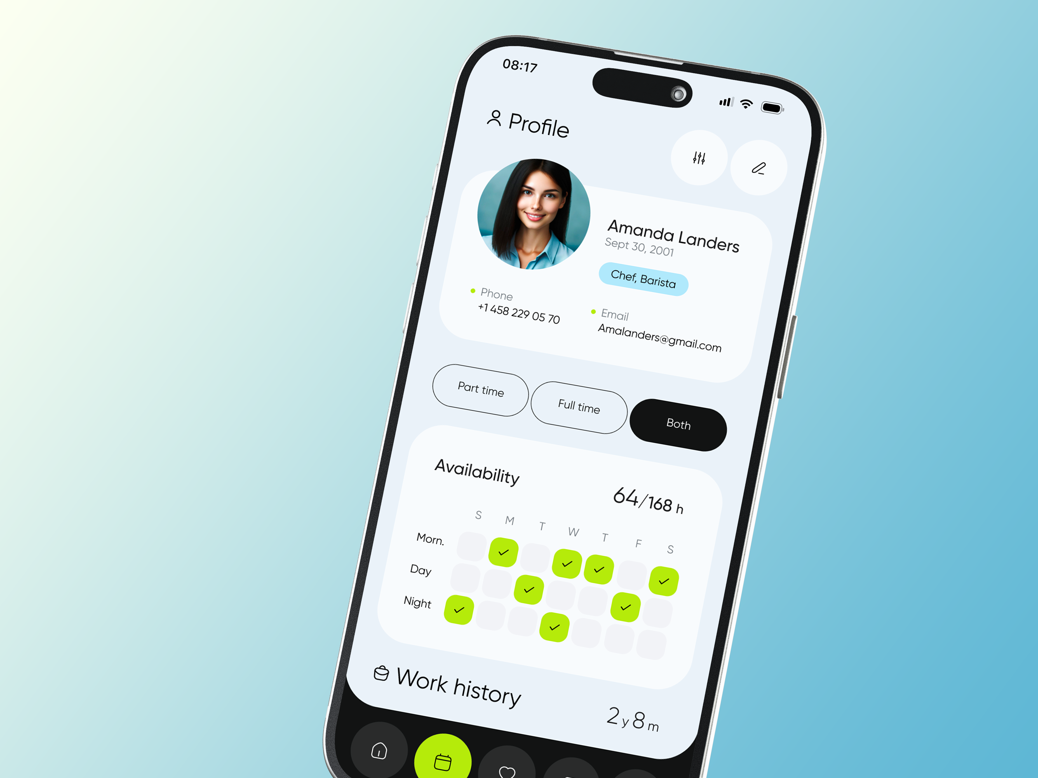 Mobile App Design - Job Search, Chat messages, HR, UI Dashboard