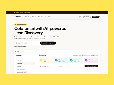 Cold email SaaS landing branding dashboard graphic design hero landing saas ui ux