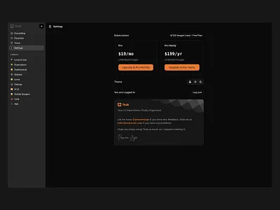 Dark Mode Settings ⚙️ dashboard design list minimal nav plans pricing saas sidebar ui web design
