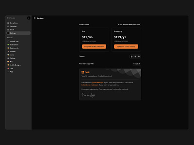 Dark Mode Settings ⚙️ dashboard design list minimal nav plans pricing saas sidebar ui web design