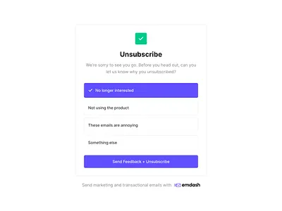 Unsubscribe Page button campaign email feedback form input landing page list marketing ui unsubscribe ux
