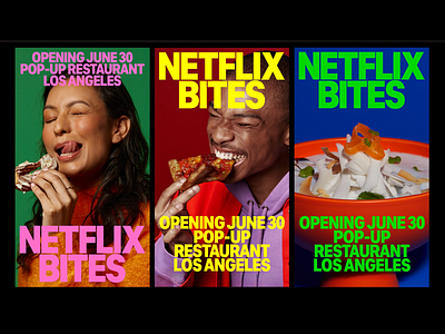 Netflix Bites Pop-Up Restaurant Campaign bold design food food design graphic design netflix netflix bites pop up restaurant poster poster design posters promotional typo typography vibrant vibrant design