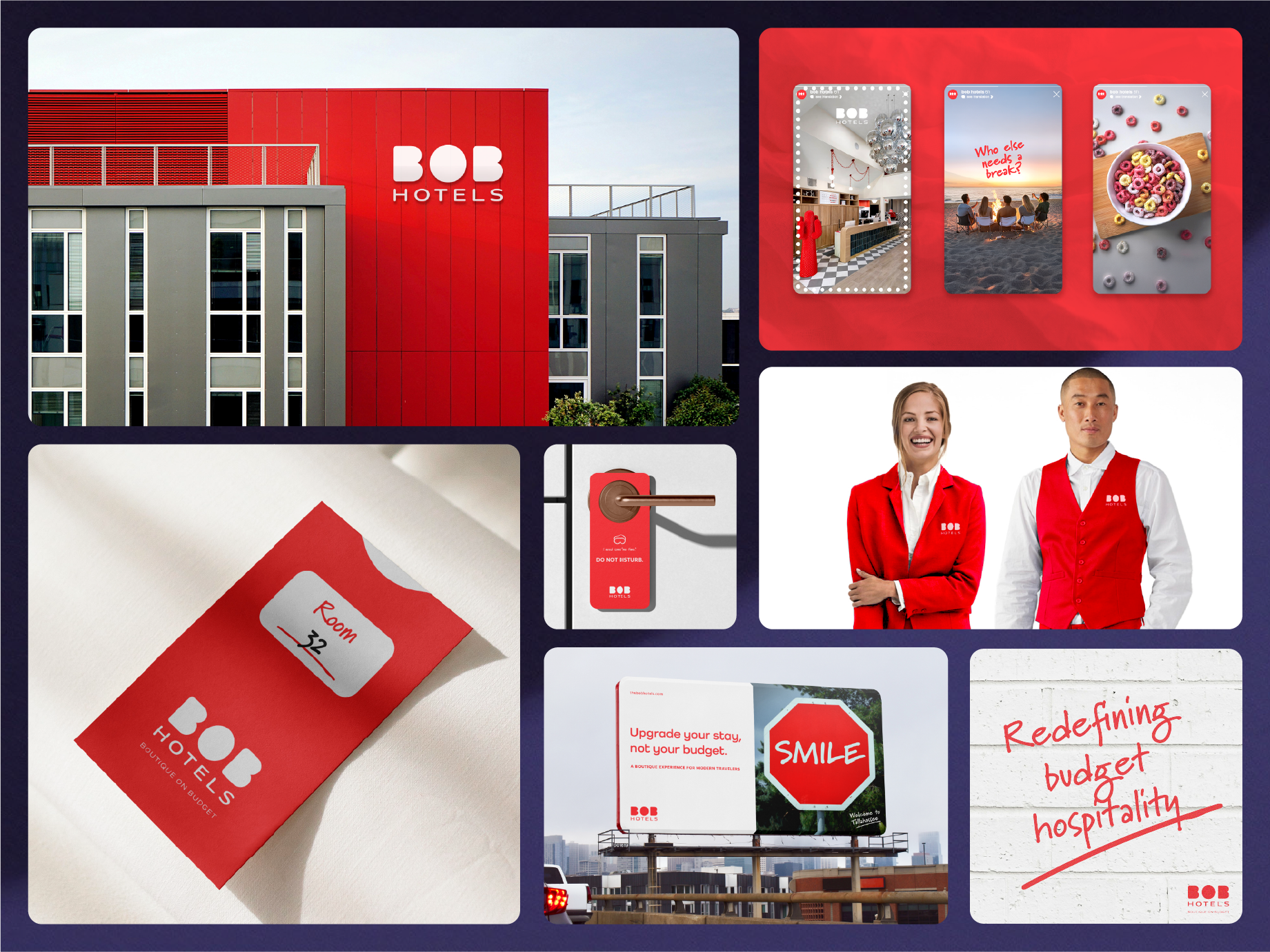 BOB HOTELS | Brand Identity, Packaging and Campaign Design ad campaign billboard brand identity branding design system hospitality hospitality logo design hotel hotel logo hotels packaging social media social media content visual identity