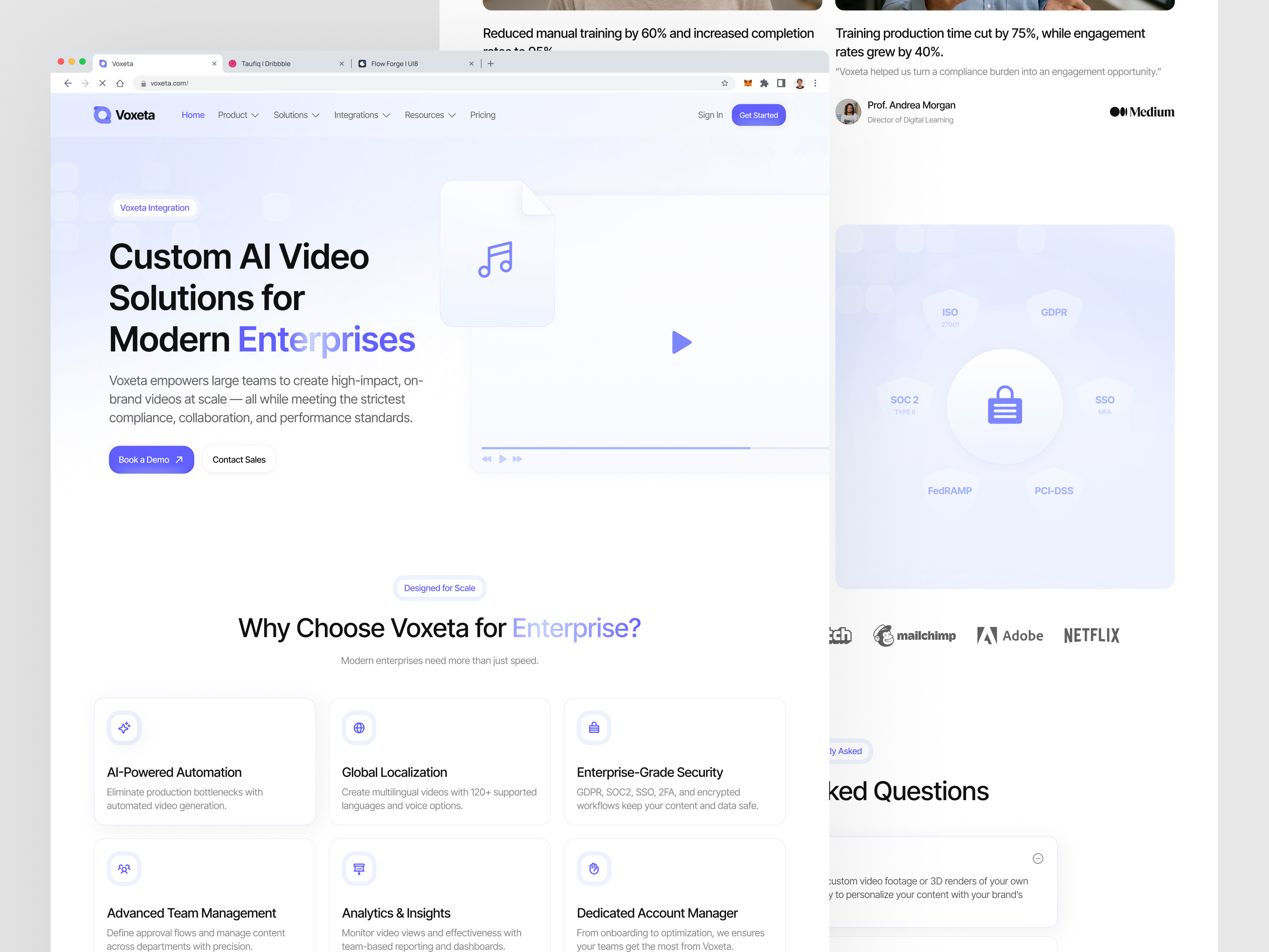 [Enterprise Page] Voxeta UI Kit ai tool ai video generate ai video generator bento grid brand editor enterprise page feature feature video editing product design script to video security ui kit video creation video customization video editing video editor video marketing video platform video tools voxeta