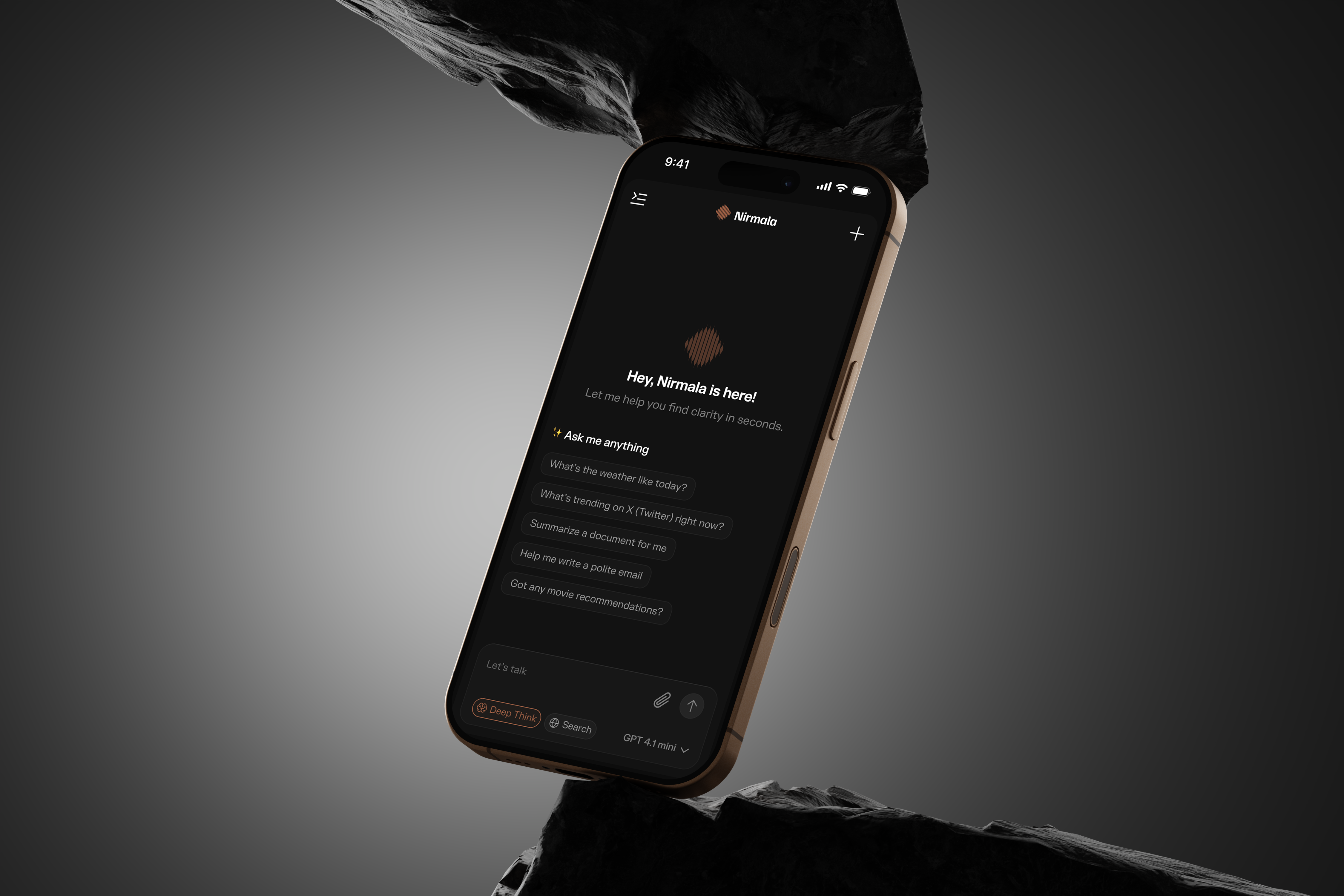 Nirmala - Personalized AI assistant ai assistant ai chat ai design app design artificial intelligence chat app chatgpt mobile app mockup personal assistant