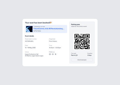 Booking pass booking clear cart dashboard desktop design digital library event event booking app management organizer parking pass pass product design qr code webapp