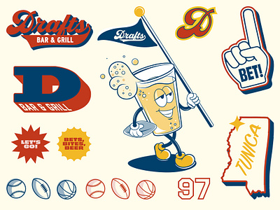 Drafts Bar & Grill Identity bard grill bold brand identity branding character design food beverage hospitality illustration logo design mascot merch design restaurant branding retro sports betting sports branding vintage