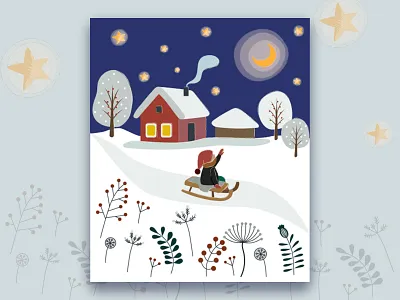 Girl on a Sled – Winter Village Vector Illustration adobeillustrator branding characterdesign childrenillustration cozyvibes design graphic design holidaydesign illustration sledding snowyvillage vector vectorillustration winterscene
