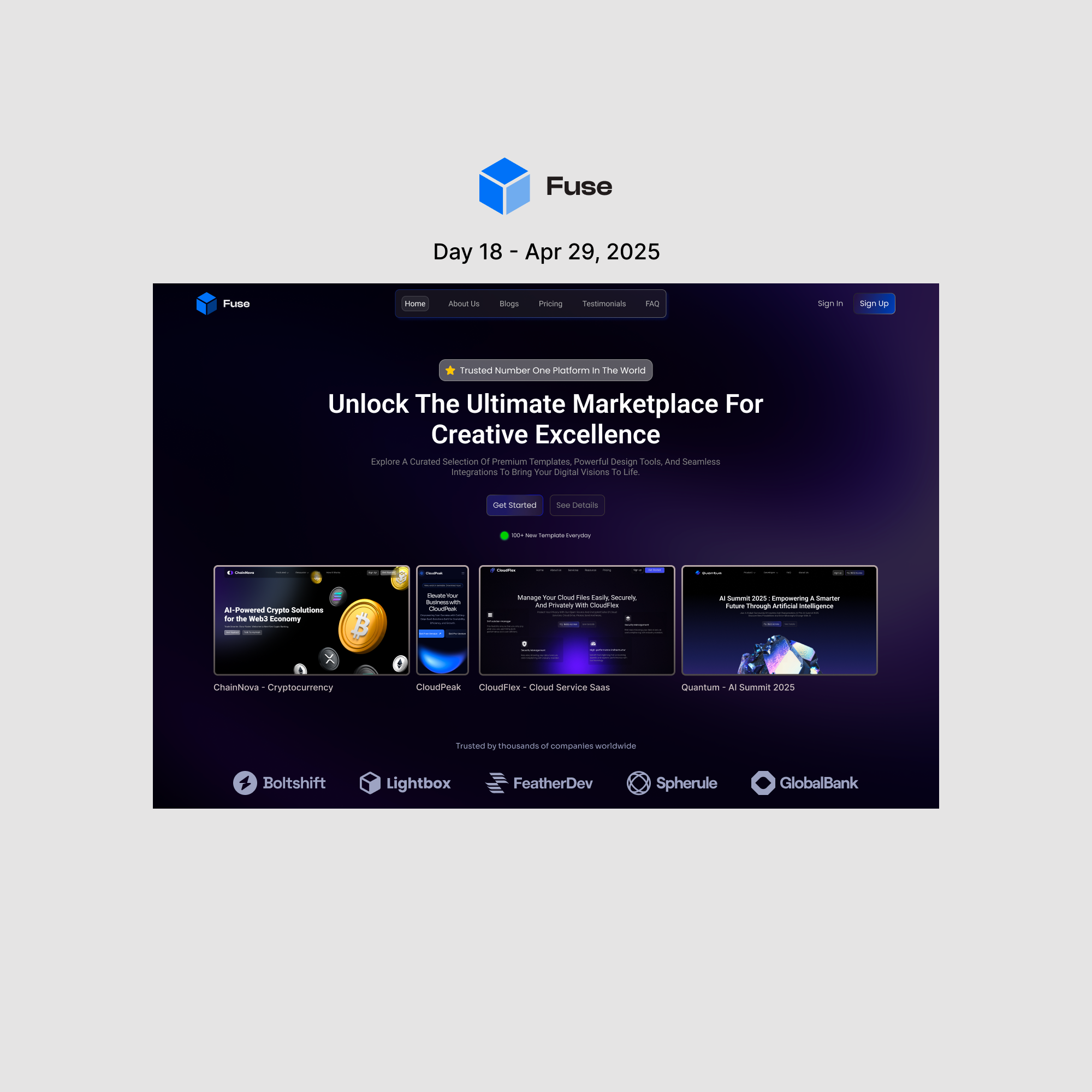 Fuse - Marketplace Platform landing page marketplace ui web design