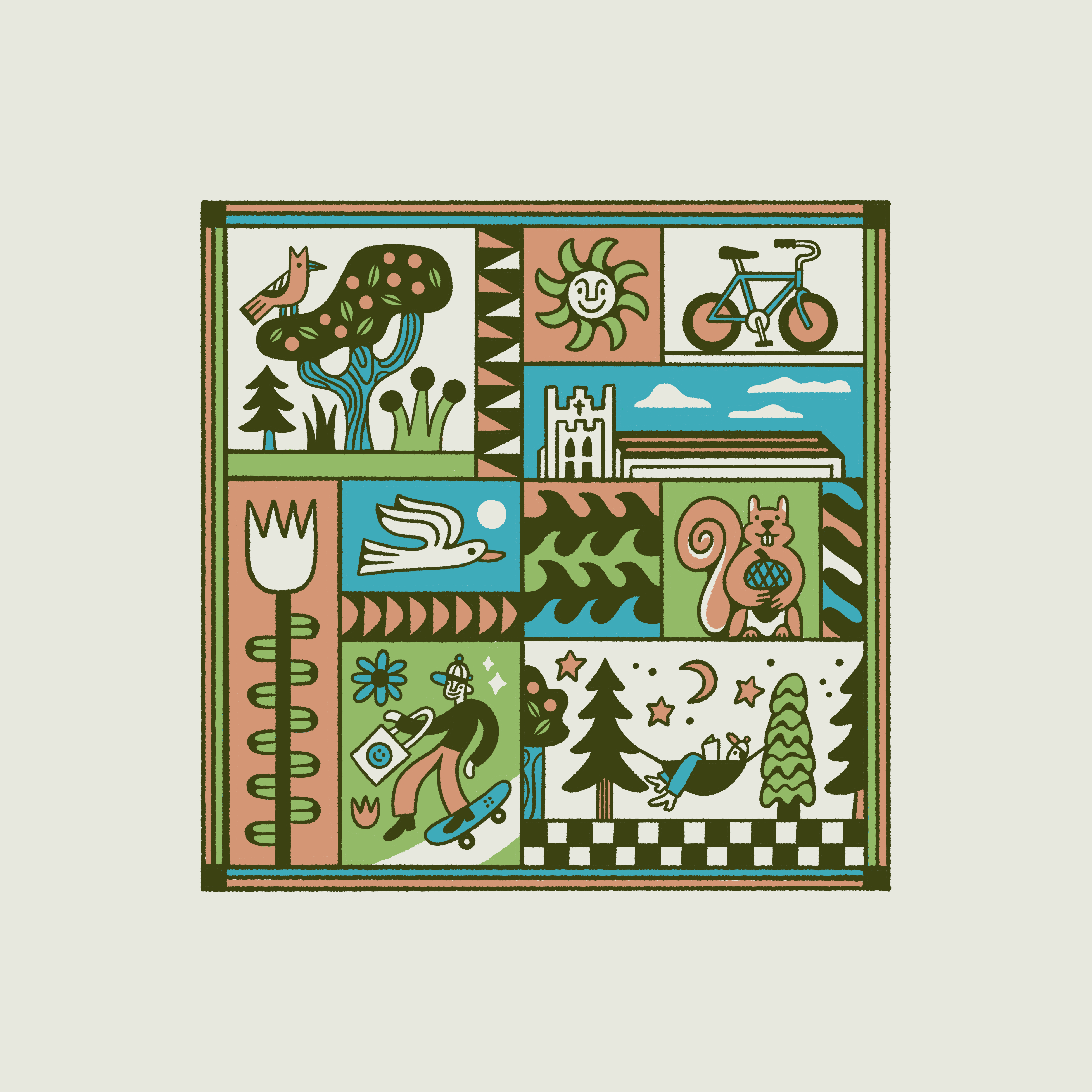 Summer bike bird church flower fun hammock skateboard summer t shirt tree tulip waves