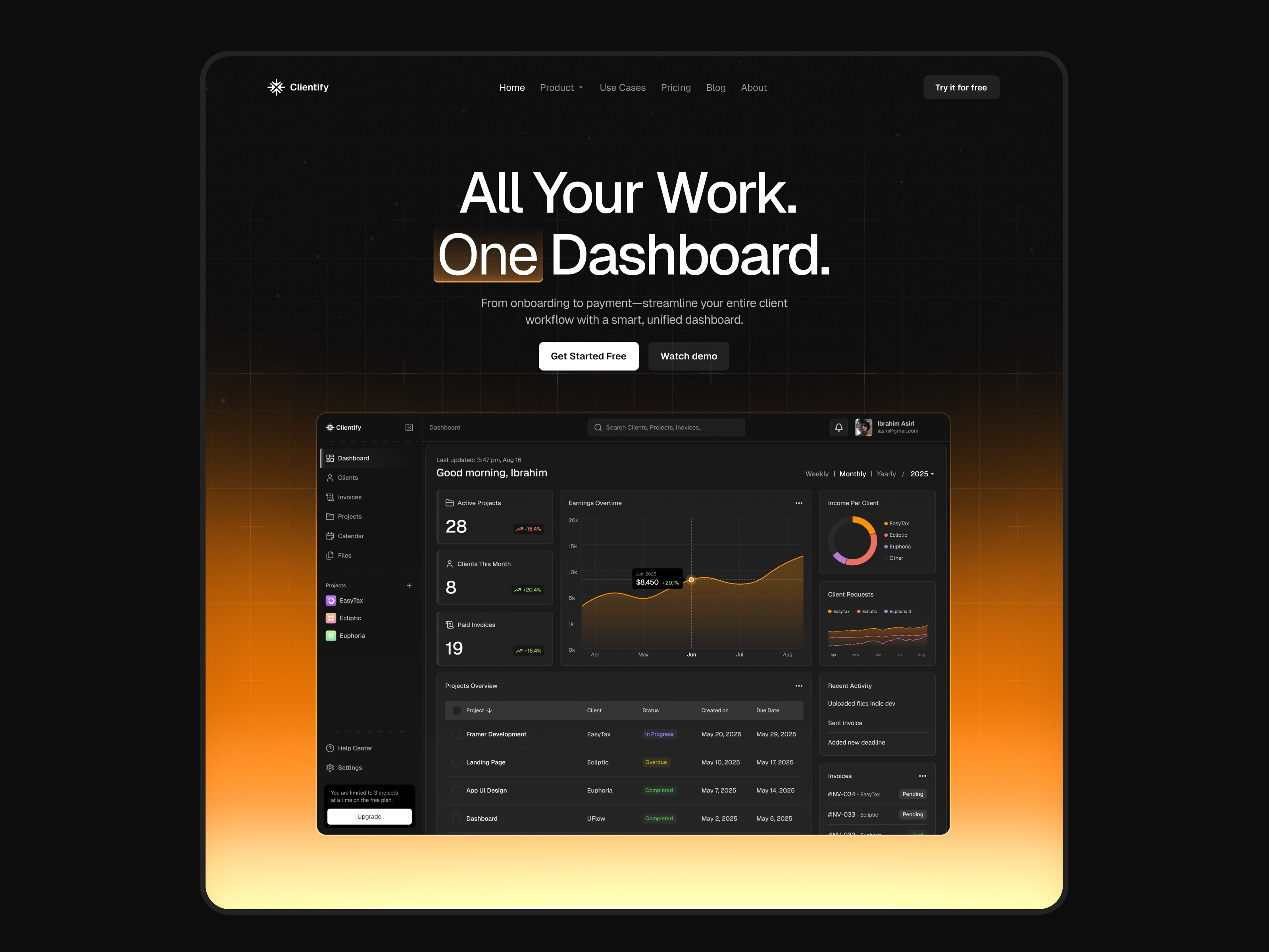 Client Management website client design interface management ui web design