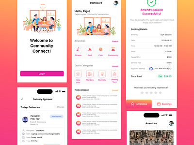 Community Connect – Smart Society Management App UI apartment flats mobile app society managment app ui design vibrants color