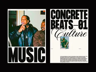Concrete Beats Culture Spread city beats cultural identity editorial grid expressive layout graphic rhythm hip hop layout contrast magazine spread music editorial nyc influence photo layout print design street culture street nostalgia text overlay typography urban homage vintage photo visual storytelling