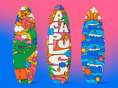 ACAPULCO SURFBOARDS boarddesign brandingillustration commercialillustration customsurfboard illustrationforbrands lettering mexicanillustration surfart surfboarddesign surfillustration tropicalvibes