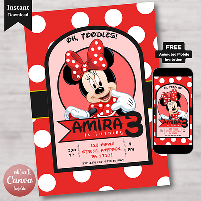 MINNIE MOUSE BIRTHDAY INVITATION TEMPLATE minnie mouse minnie mouse birthday template minnie mouse invitation minnie mouse invite minnie mouse themed