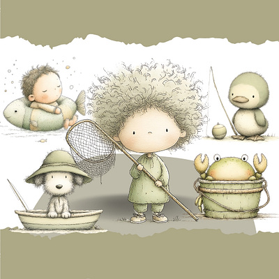 Fishing Tackle Watercolor calm illustration