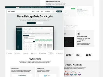 Data Platform Landing Page Design admin app b2b dashboard data dev ops hero interaction landing landing page platform product design saas transfer ui ux web web design