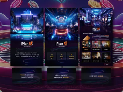 Plan A Technologies - Casino Loyalty Kiosk Machine branding casino design graphic design icon illustration kiosk logo loyalty ui ux vector windows