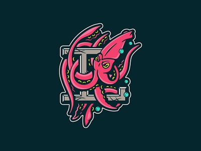 Minor LEAGUES Squid athletic branding bubble fish graphic design illustration l leagues letter logo mascot minor navy ocean pink salmon sea squid typography