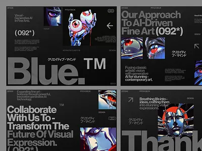 Blue.™ - Visual Generative AI in Fine Arts ✨ agency studio ai aigeneratedart artificial intelligence bold typo businesspitch deck design generativeai graphic design layout design pitch pitch deck pitch deck design pitchdeck presentation presentationdesign slide slide deck startupdesign swiss design