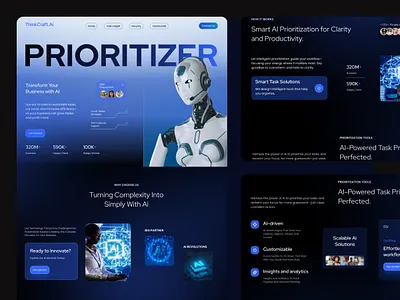 AI Task Prioritizer Technology Landing Page ai animation artificial intelligence company company profile corporate dark futuristic landing page machine learning saas startup task management ui ux web design website