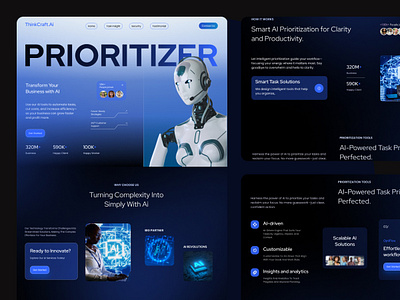 AI Task Prioritizer Technology Landing Page ai animation artificial intelligence company company profile corporate dark futuristic landing page machine learning saas startup task management ui ux web design website