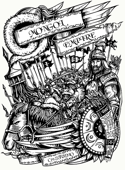 Heroes of the Mongolian Empire asian warrior detailed drawing genghis khan golden horde inked drawing khanate warrior medieval warrior mongolian empire pen and ink realistic drawing swordmen