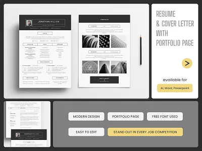 Resume and Cover letter with Portfolio application bio cover letter cv job letter minimal page portfolio professional resume