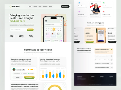 Health Care Mobile App - Landing Page app design clean ui daily tracker features fitness tracker footer health care app health dashboard health monitoring hero area landing page patient app service smart health ui design ui ux user interface web design website design wellness app