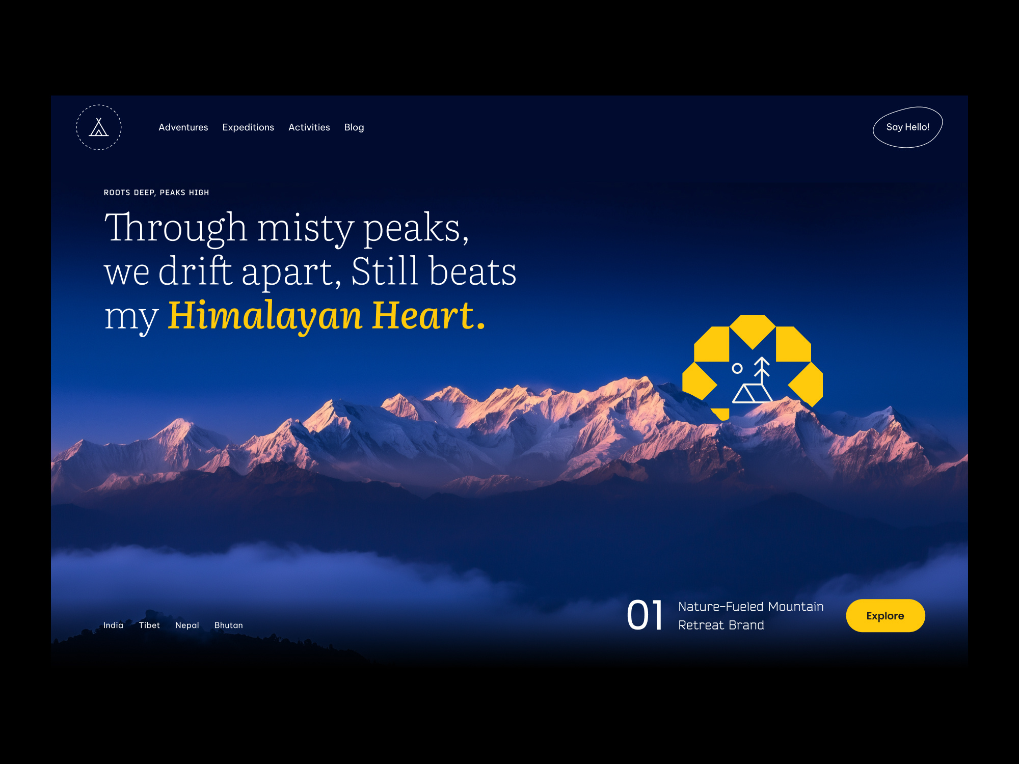 Himalayan Heart - Web UI adventure best behance best dribbble best pinterest camping design trends landcape landing page mountain mountain brand mountain logo mountain peaks outdoor ui ux web web ui website design wood woods