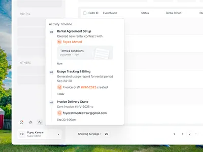 Activity UI - Rentify: Rental Management SaaS activity ui booking saas car rental saas equipment rental saas event rental saas inbox ui invoice management management saas notifications ui party rental saas rental booking saas rental booking web app rental management webapp rental saas rentify saas design ui ux