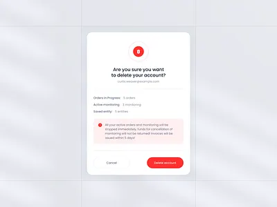 Delete Account • UI Element account delete design drop icon info modal order pop up red remove simple ui ux web