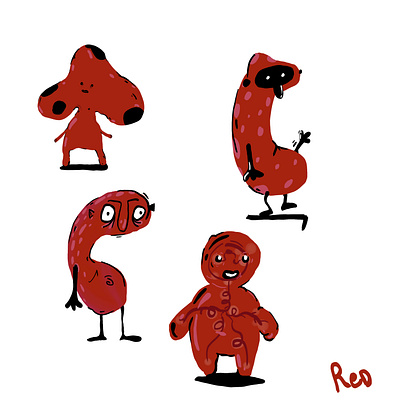 Red creatures cartoon character design characters design illustration