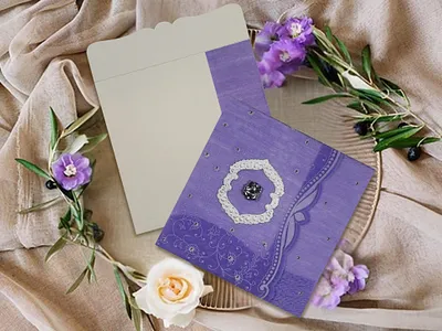 Dark Purple Shimmery Floral Themed - Embossed Wedding Card ganesha for wedding cards