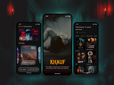 Horror OTT Streaming App UI Design | Dark-Themed Entertainment A app design inspiration app interface binge watch app cinematic ui creative ui dark theme ui entertainment app entertainment business film streaming ui horror app design horror movies horror streaming mobile app concept mobile ui movie app ui ott platform streaming app thriller app design tv series app uiux design