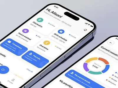 Work Tracking and Payroll Management Mobile App Design app blue clean design light management minimalistic mobile payroll salary tracking ui ux work