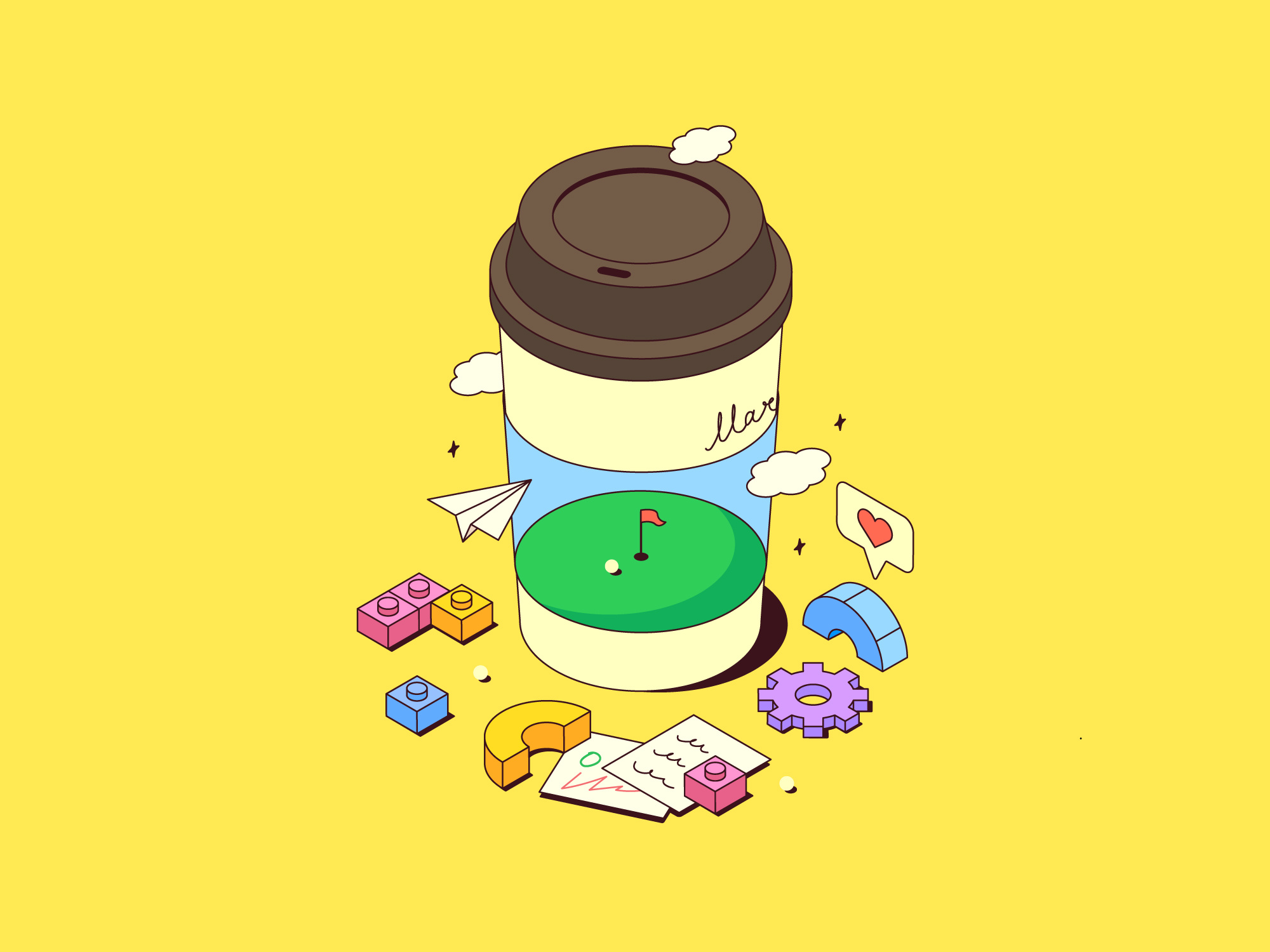 Coffee Booster bold brand cartoon style coffee colourful creative cup cute design editorial flat illustraton isometric isometry stroke vector work process