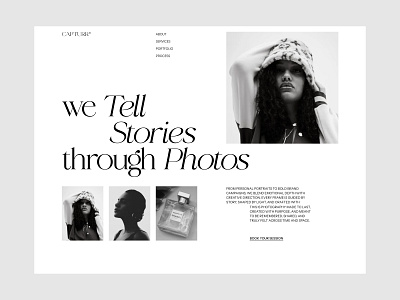 Editorial Hero Section for Photography Studio Website art black and white bw concept design editorial graphic design hero layout photography studio ui ux web web design