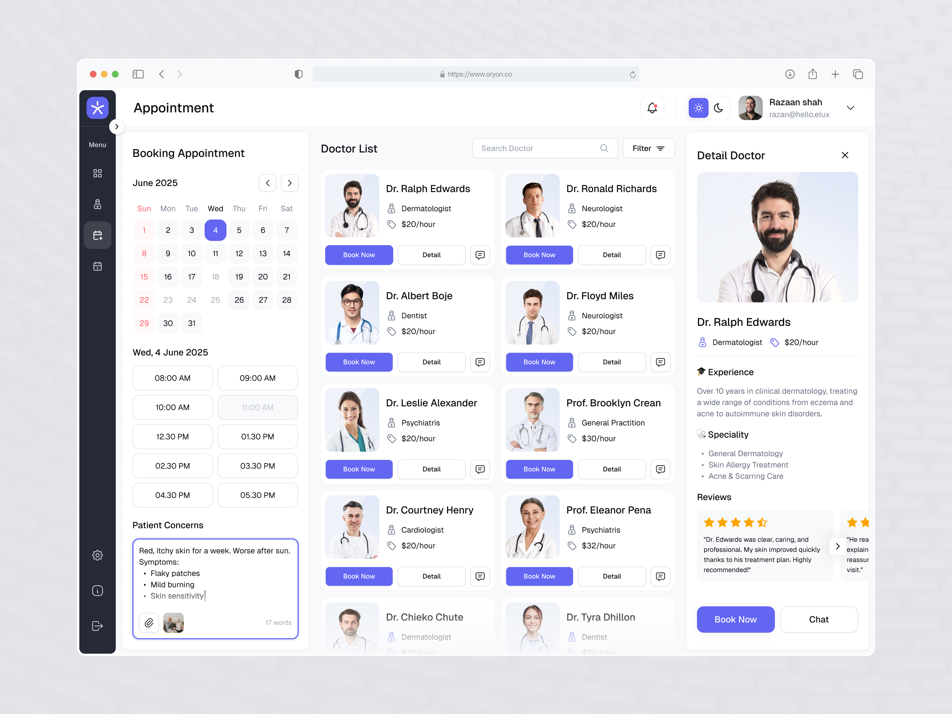 Oryon - Doctor Appointment Booking appointment booking booking calendar calendar clinic consultation doctor doctor booking doctor directory doctor schedule healthcare healthcare platform healthtech hospital booking medical medical system patient portal scheduling specialist telemedicine