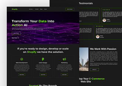 Empowering Shopify Growth with AI-Driven Solutions ai website business website dark ui design designinspiration ecommerce design landing page landing page design marketing website modern design responsive design shopify tech website ui design user experience ux uxui design web design webdesign