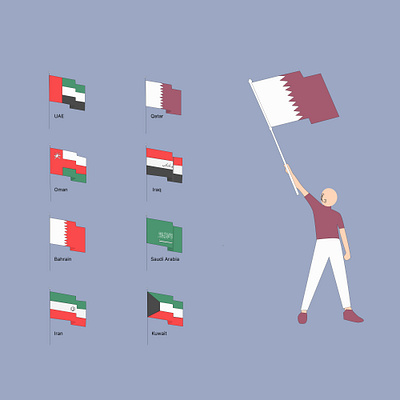 man waving the flag of arab countries namely qatar traditional