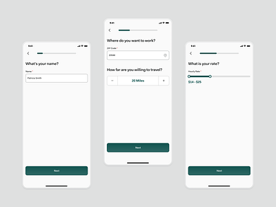 Personalized Onboarding Flow for Healthcare Professionals app ui careease caregiver app caregivers clean slider ui cnas designed healthcare professionals healthcare workers home care professionals hourly rate illustration locum mobile app design onboarding onboarding flow personalized onboarding travel preferences uiux welcoming entry