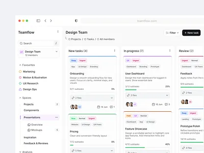 Web App Saas Dashboard - Teamflow calendar card clean dashboard design flow inspiration management navigation saas sidebar topbar ui ui kit uxui web app web design