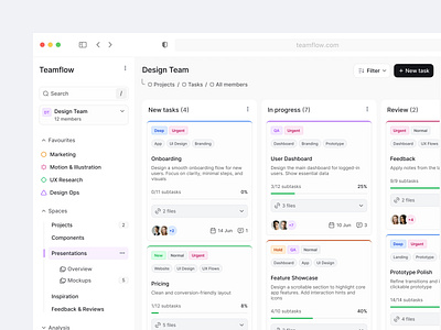 Web App Saas Dashboard - Teamflow calendar card clean dashboard design flow inspiration management navigation saas sidebar topbar ui ui kit uxui web app web design