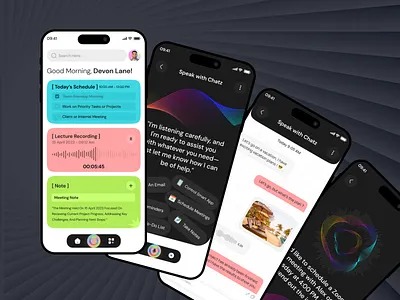AI-Powered Virtual Assistant App UI ai interactions ai powered aiapp app app design assistant dailyplanner design mobileui productivityapp scheduleapp smart smartassistant ui uidesign uiux ux voice assisted voiceassistant