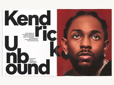 Kendrick Unbound - Magazine Spread clean clean design cover design creative design editorial design graphic design kendrick lamar magazine magazine cover magazine design minimalist print design spreas typo typographic design vibrant