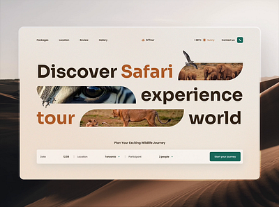 Safari – Conceptual Travel UI Design africa animal animation concept elephant figma form landing page lion menu nature safari tour travel ui webdesign website zebra