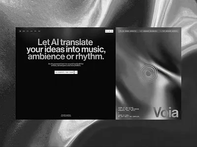 Voia – Ambient AI Sound Generator (Text to Sound) ai ai technology ai website animation artificial intelligence dark design landing page layout product design promo website saas startup ui ui ux user interface web web design webflow website